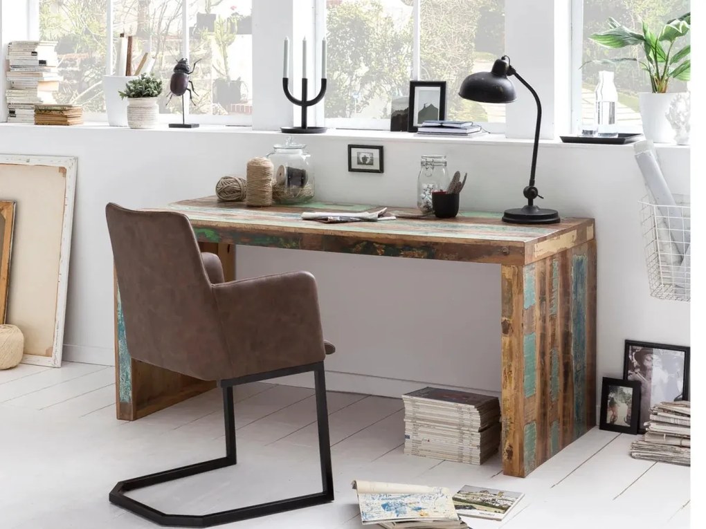 furniture-nabytek.cz - Masívny písací stôl Hankey z recyklovaného dreva, lakovaný, viacfarebný – 160×70×75 cm