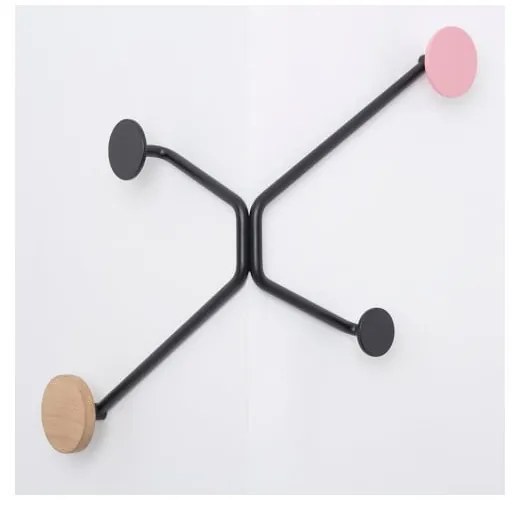 Čierny nástenný vešiak na vonkajší roh s ružovým detailom Gazzda Hook