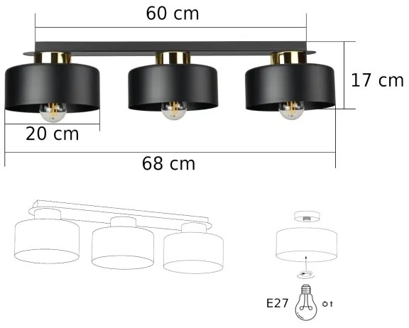 Stropné svietidlo IGNIA 3xE27/60W/230V čierne
