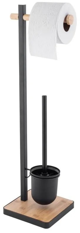 Erga Tobak, držiak na toaletný papier a stojan na WC kefu, čierna matná-hnedá, ERG-YKA-P.TOBAK