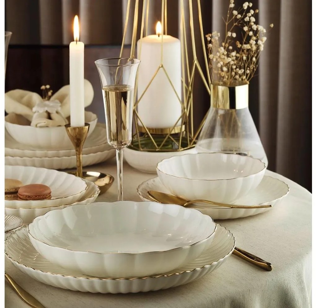 Jedálenská súprava 27 ks biela/zlatá/porcelán