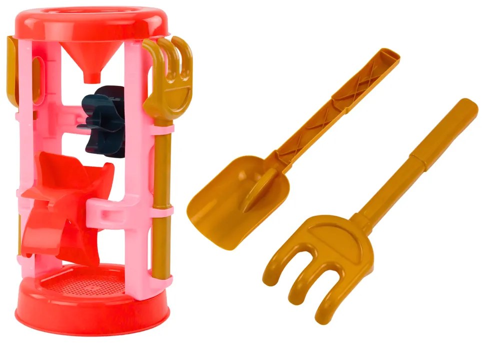 LEAN TOYS Sada hračiek na piesok - mlyn, formičky, náradie – ružová