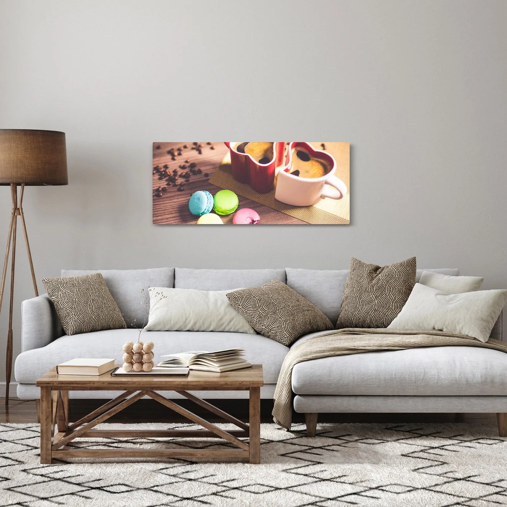 Obraz kávy a makronek (120x50 cm)
