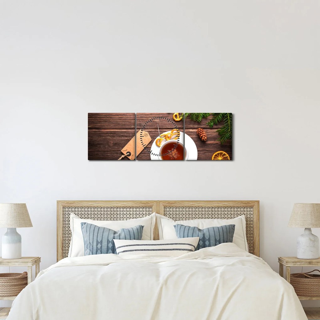Obraz - hrnček s dekoráciami (s hodinami) (90x30 cm)