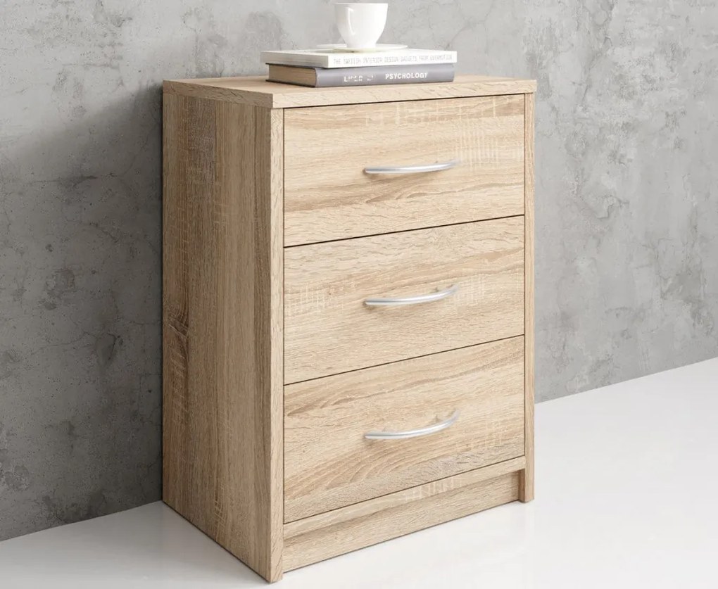 Nočný stolík s 3 zásuvkami Pepe, dub sonoma