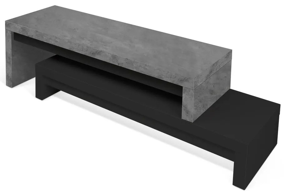 Dvojitý televízny stolík čierny s betónovým dekorom TemaHome Cliff, 125 × 40 cm