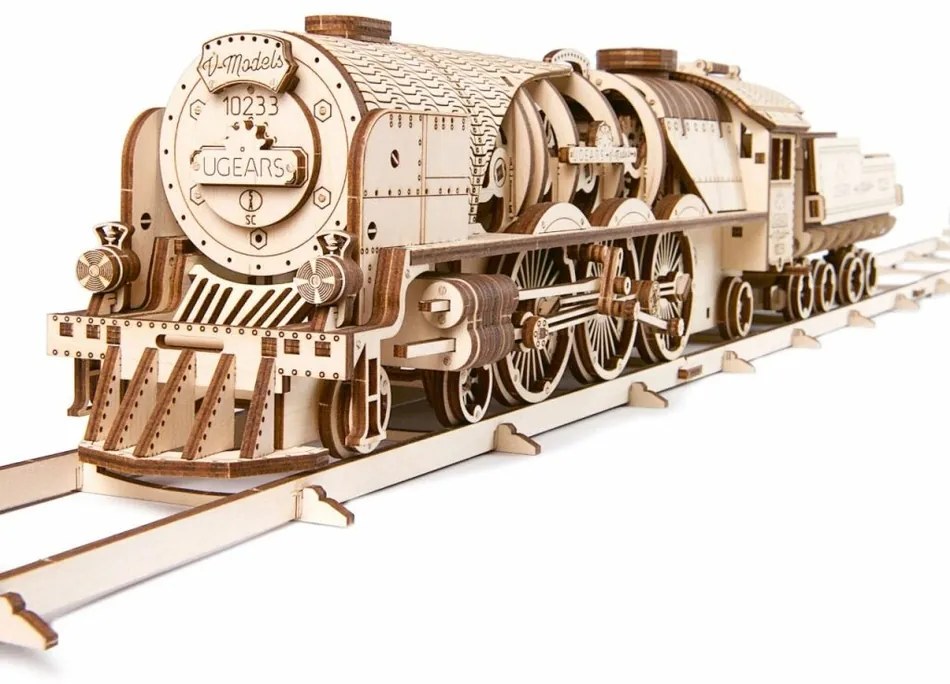 Ugears 3D drevené mechanické puzzle V-Express parná lokomotíva 4-6-2 s tendrom