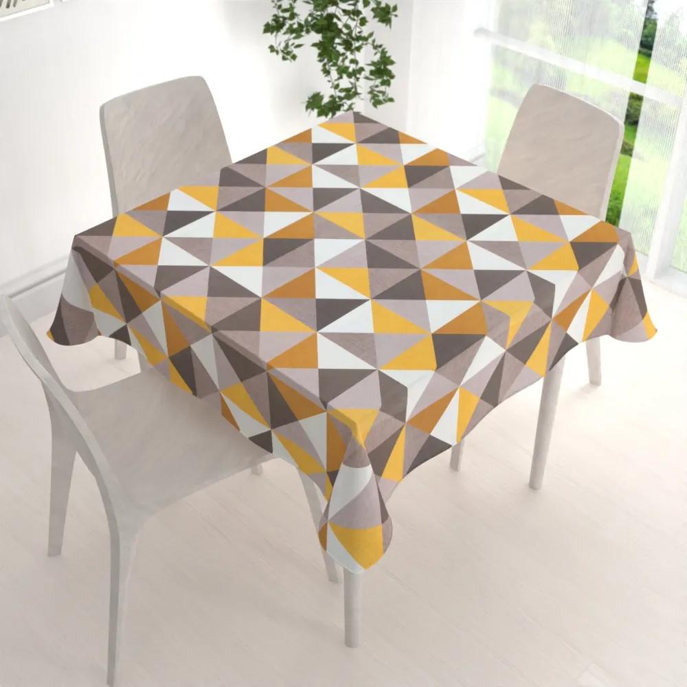 Biante Zamatový štvorcový obrus Tamara TMR-020 Žlto-sivé trojuholníky 70x70 cm