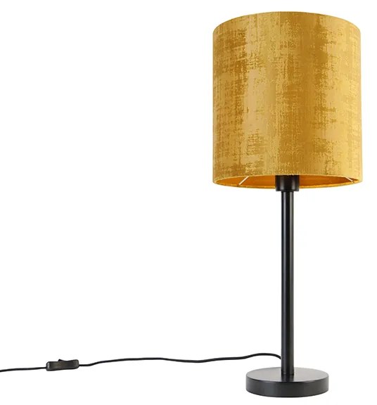 Moderná stolná lampa čierna so zlatým tienidlom 25 cm - Simplo