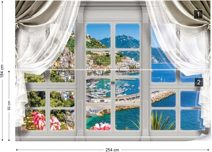 Fototapeta GLIX - 3D Door View Italy Coast + lepidlo ZADARMO Vliesová tapeta  - 254x184 cm