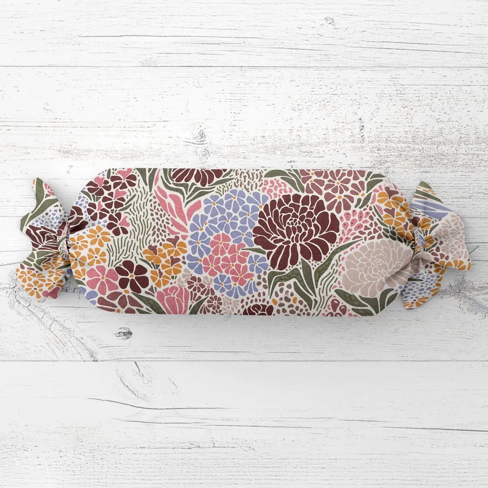 Biante Vankúš valec bonbon Sandra SA-648 Akvarelové kvety na bielom 15x40 cm