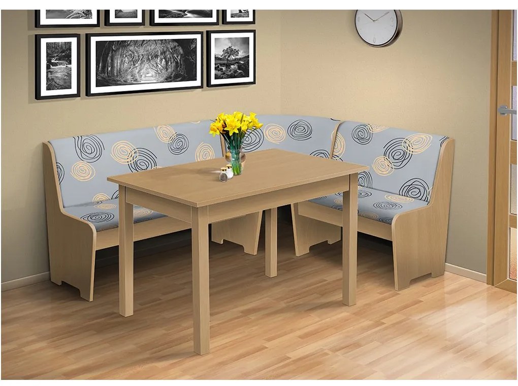 Nabytekmorava Rohová lavica so stolom farba lamina: buk 381, čalúnenie vo farbe: Mega 31 béžová