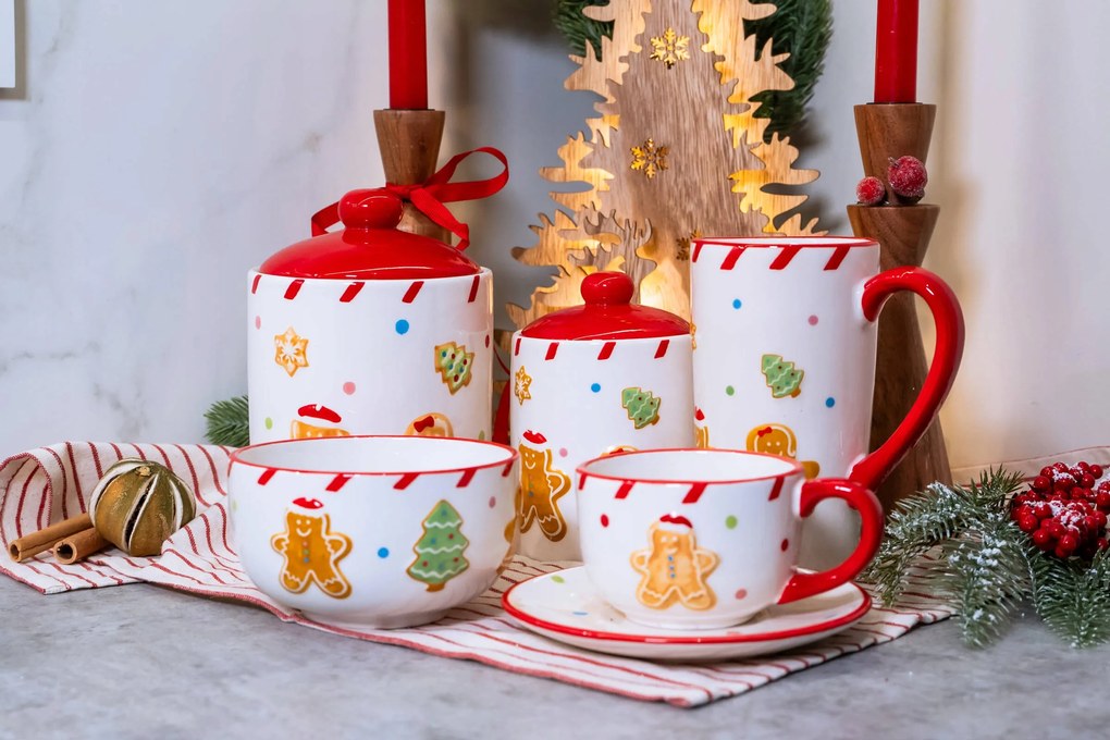 Keramický hrnček Lissa 15 cm biely/červený