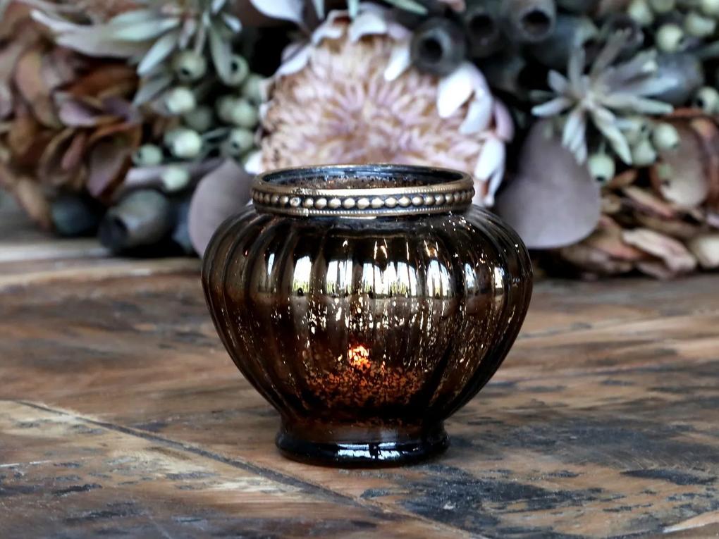 Mocca antik sklenený svietnik na čajovú sviečku Goreli - Ø 10*9 cm