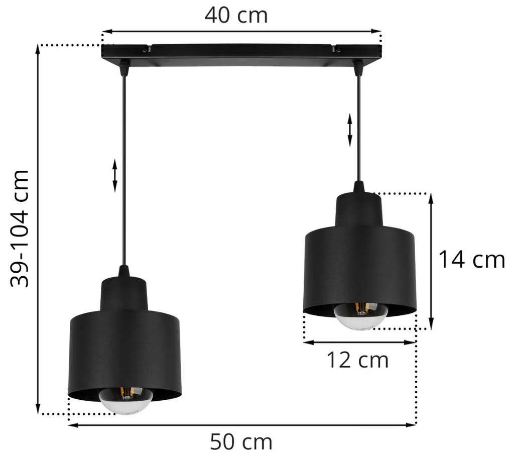 Závesné svietidlo PANTA, 2x čierne kovové tienidlo