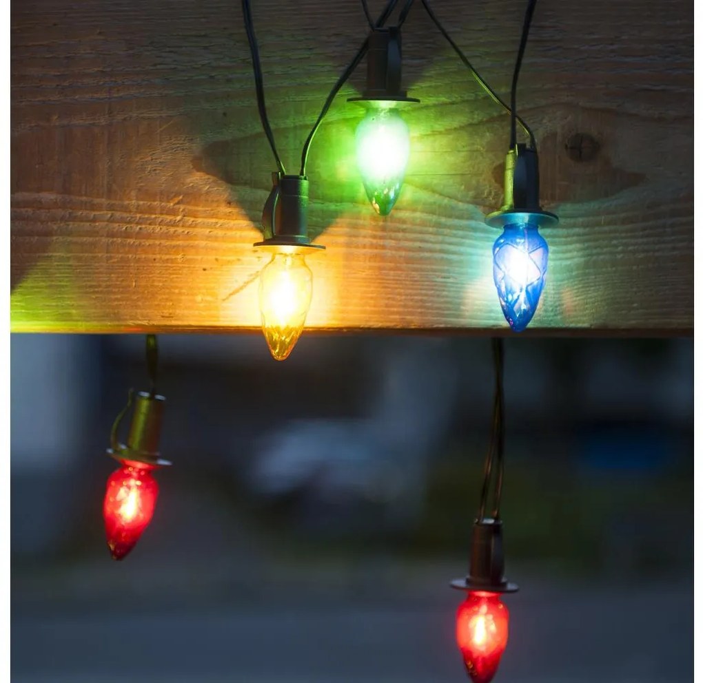 Rozšíriteľná vonkajšia LED reťaz CONE FILAMENT 20xE10 14m farebná/teplá biela IP44