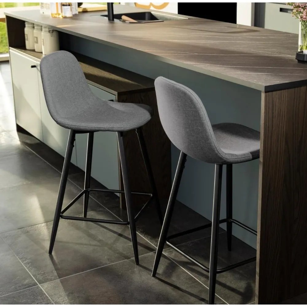 Svetlosivé čalúnené barové stoličky v súprave 2 ks (výška sedadla 65 cm) Wilma – Actona