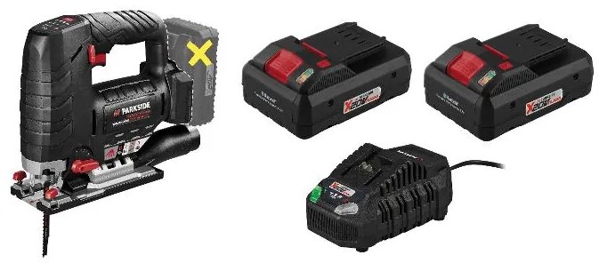 Parkside Performance®  Aku priamočiara píla Ppstda 20-Li A1 + Smart akumulátor 20 V/4Ah Paps 204 A1, 2 kusy + Nabíjačka 20 V/4,5 A PLG 20 C3  (800010587)