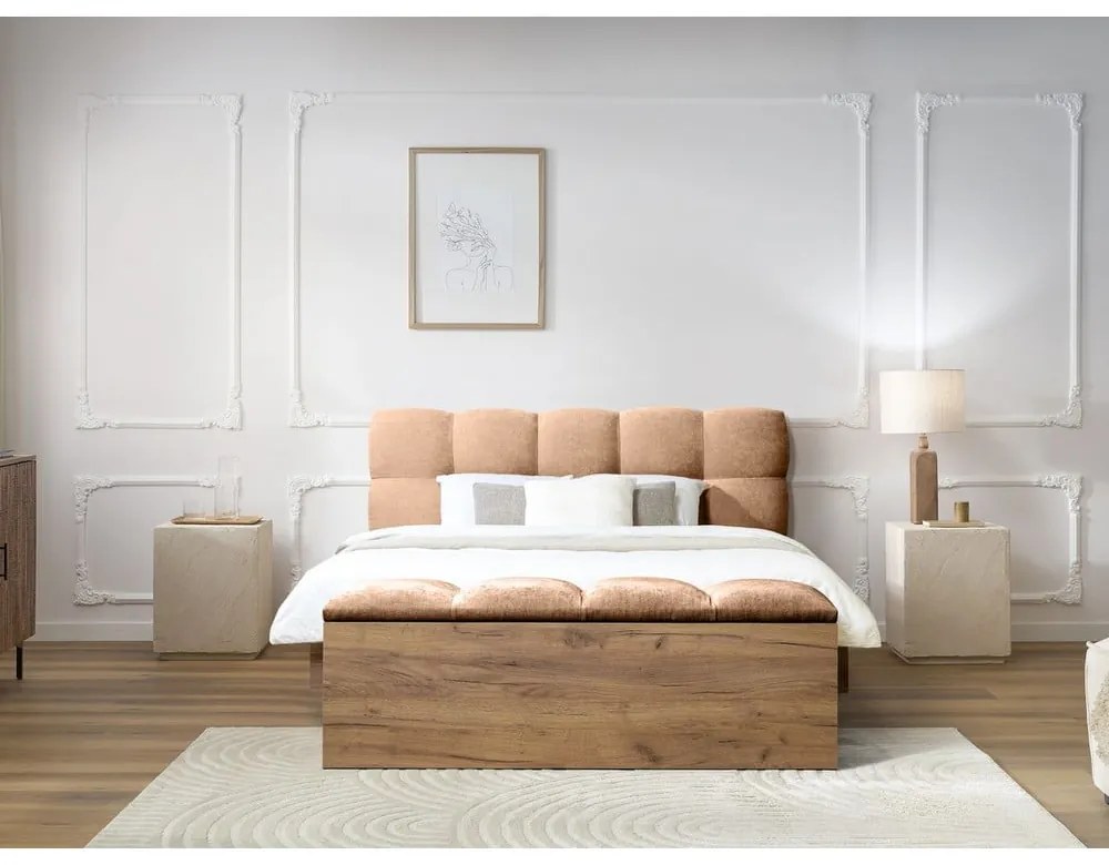 Svetloružová čalúnená dvojlôžková posteľ s roštom 180x200 cm Kumo – Bobochic Paris