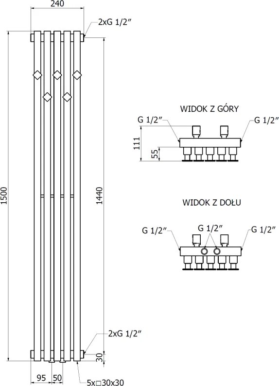 Mexen, Mexen Flux dekoratívny kúpeľňový radiátor 1500 x 240 mm, 450 W, biely - W127-1500-240-00-20