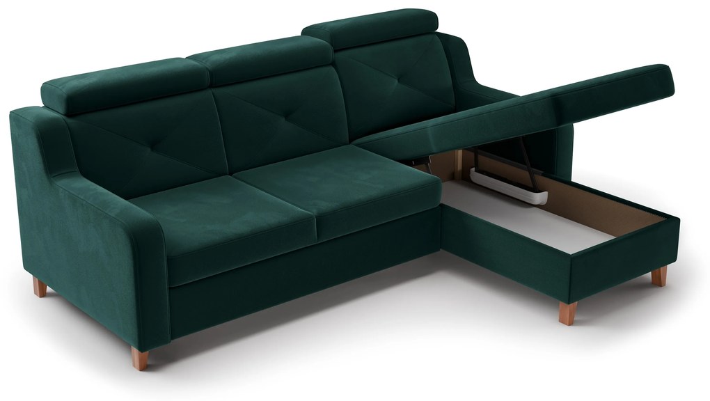 Rohová sedačka Laksaro s rozkladom pravostranná - zelený zamat Trinity 28