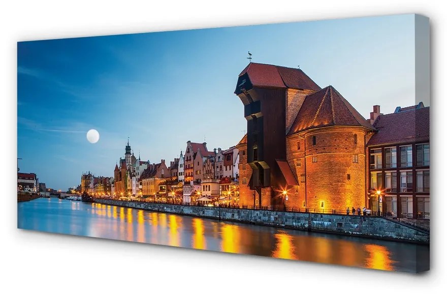 Obraz na plátne Rieka noc Gdańsk Staré Mesto 140x70cm