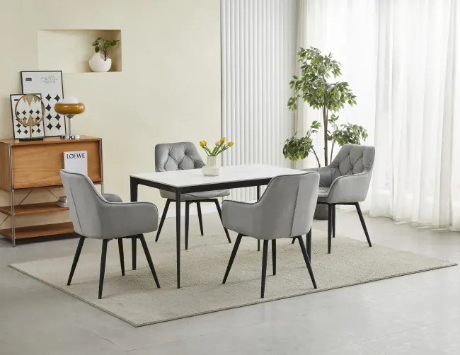 Jedálenská otočná stolička JORK360 zamatová, strieborná (čierne nohy)