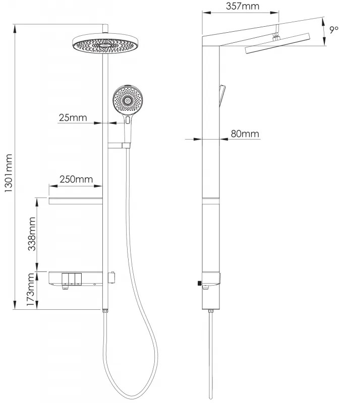 Mexen Dizzy, sprchová sada s ručnou a dažďovou hlavicou, biela, 78104-20