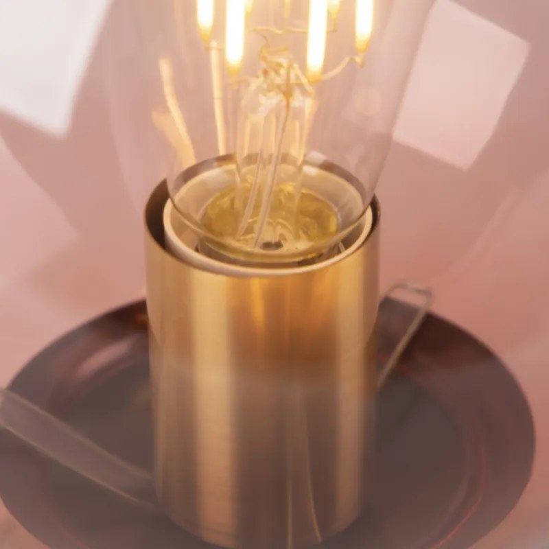 Stolná lampa v štýle Art Deco mosadz s ružovým sklom - Pallon