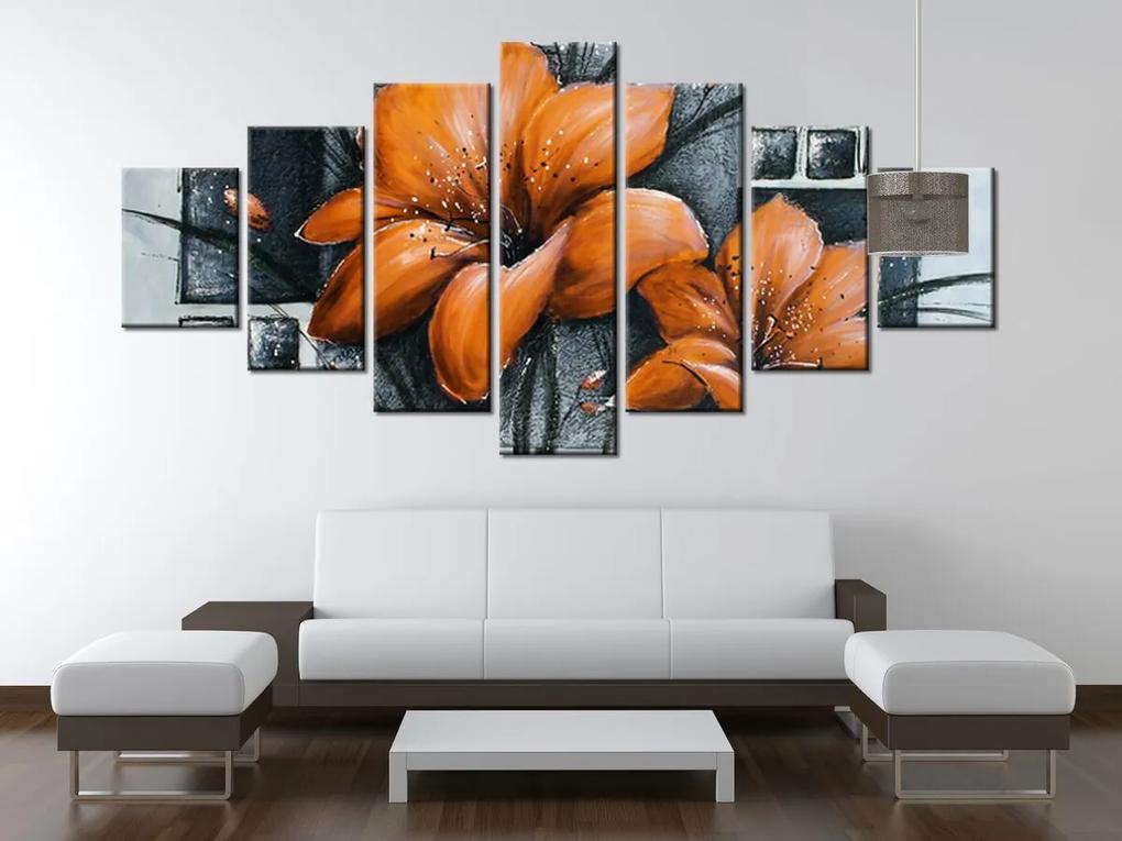 Gario Ručne maľovaný obraz Nádherné oranžové Vlčie maky - 7 dielny Rozmery: 210 x 100 cm