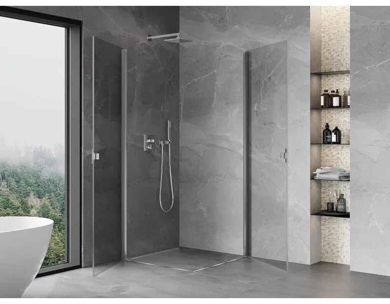 Mexen Mist-B Duo, 2-krídlový výklopný sprchový kút 95 x 95 cm, číre sklo, chrómový profil, 8A2-095-095-01-00