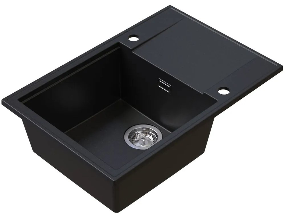 Sink Quality Sink55, kuchynský granitový drez 680x460x215 mm + chrómový sifón, čierna so zlatými bodmi, SKQ-SINK.L.1KDO.X