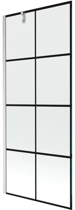 Mexen Next, 1-krídlová vaňová zástena 80 x 150 cm, 6mm číre sklo - čierny vzor, oceľová, 895-080-000-00-77-97