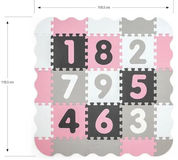 Penové puzzle podložka ohrádka Jolly 3x3 Digits Pink Grey