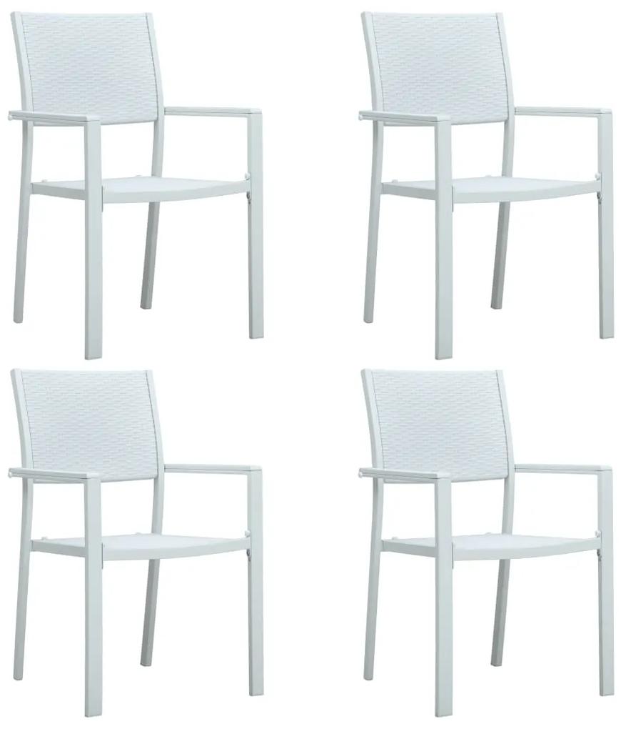 Záhradné stoličky 4 ks biele plastové ratanový vzhľad