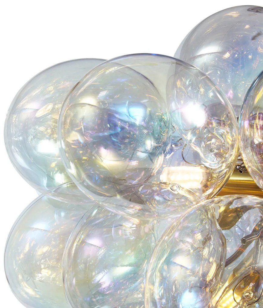 Art Deco závesná lampa zlatá s dúhovým sklom 50cm 8-svetiel - Uvas