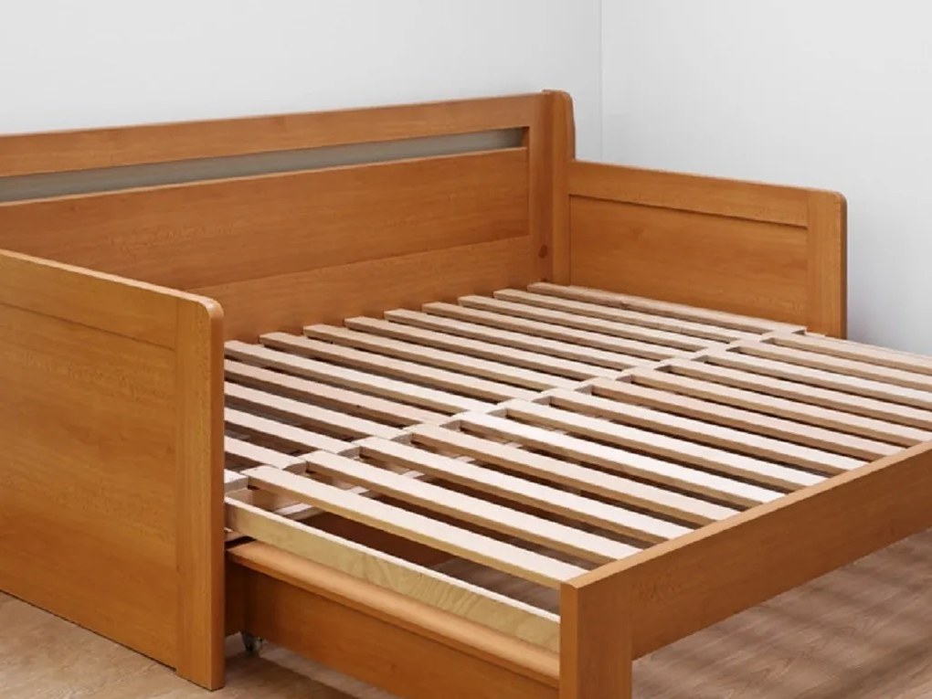 BMB TANDEM PLUS s roštom 90 x 200 cm - rozkladacia posteľ z bukového masívu s pravou podrúčkou, buk masív
