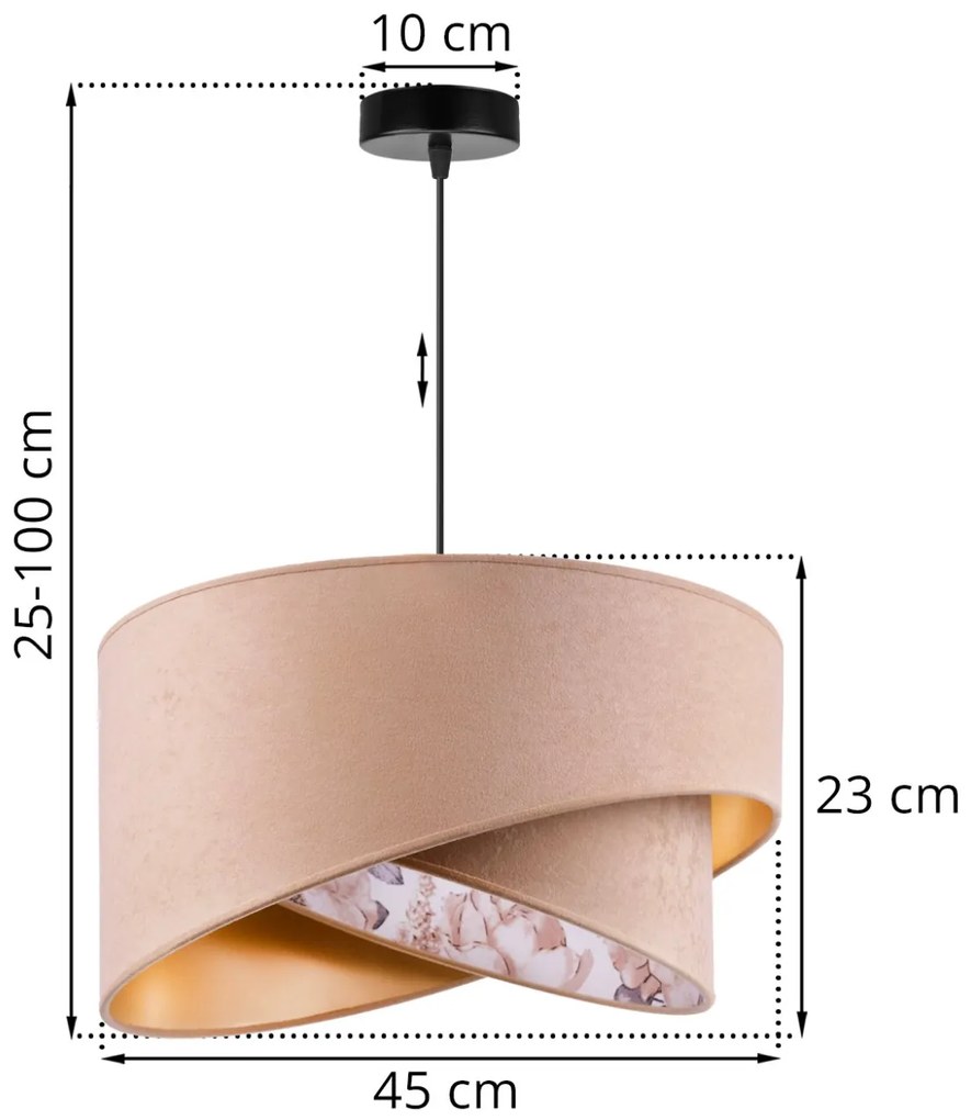 Závesné svietidlo MEDIOLAN, 1x béžové/zlaté/kvetinové textilné tienidlo