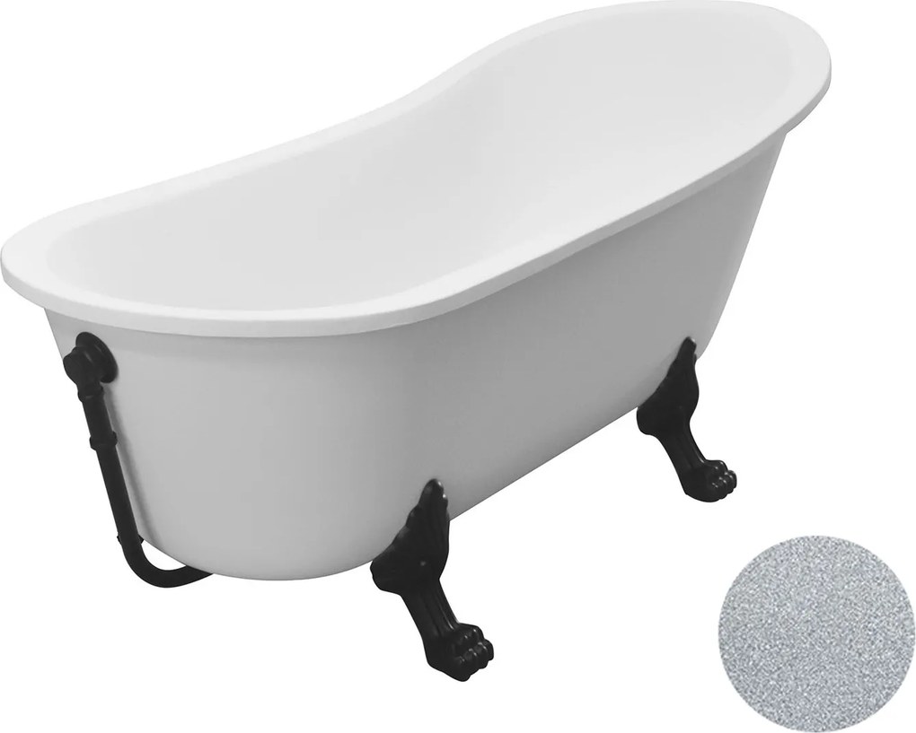 Besco Akrylátová voľne stojaca vaňa Olaya Glam S 160x68 s prepadom BESCO-Typ výpuste: Click-Clack s prepadom, čierna matná, BESCO-Nôžky: Chróm