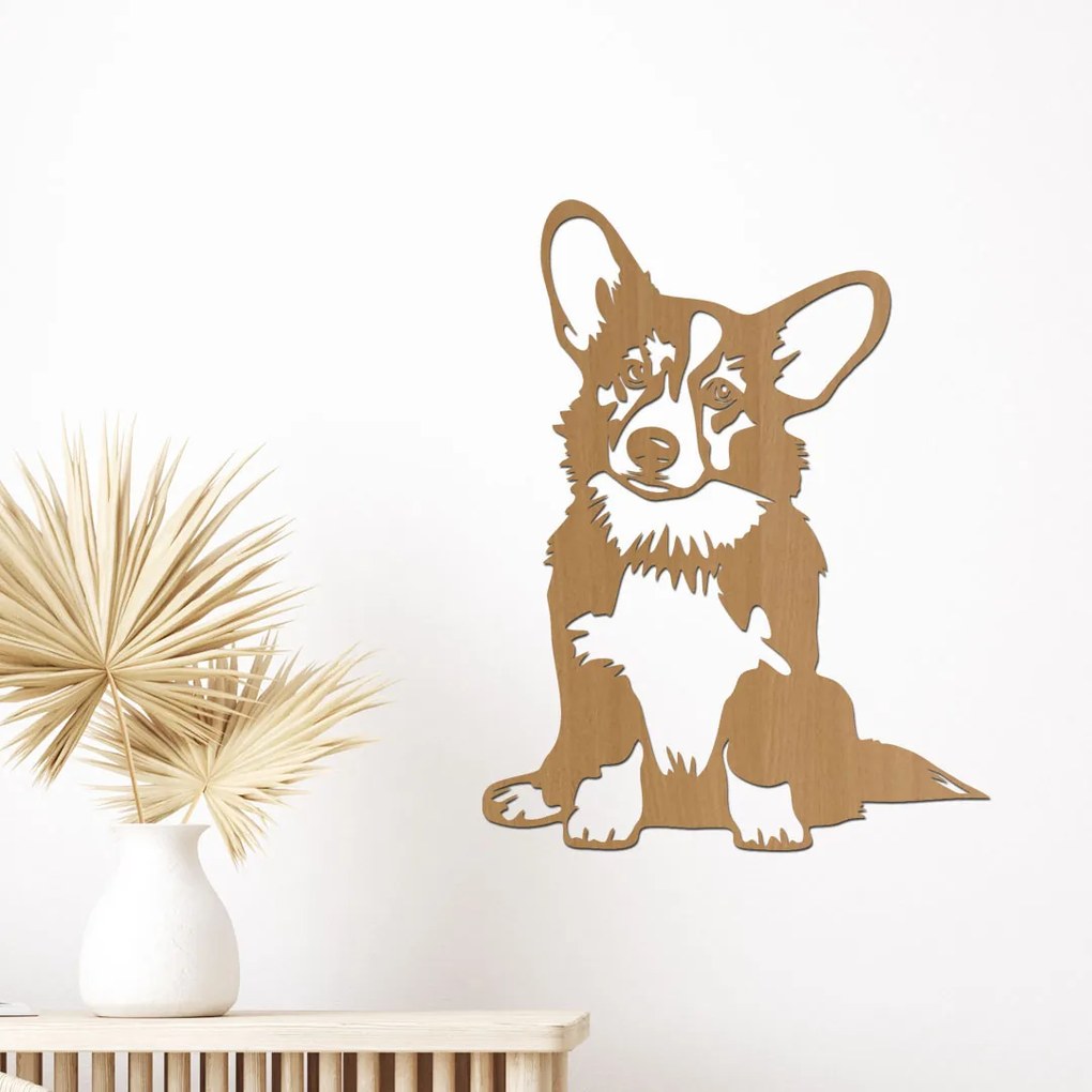 dřevo života Drevená dekorácia psa Corgi Rozmery - cm: 45x60, Zvoľte farbu dekoru: Bílá