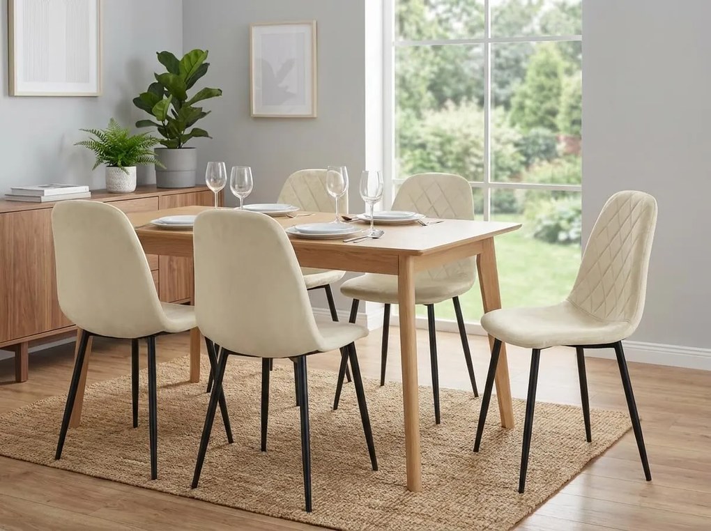 Béžová zamatová stolička ASTI s čiernymi nohami