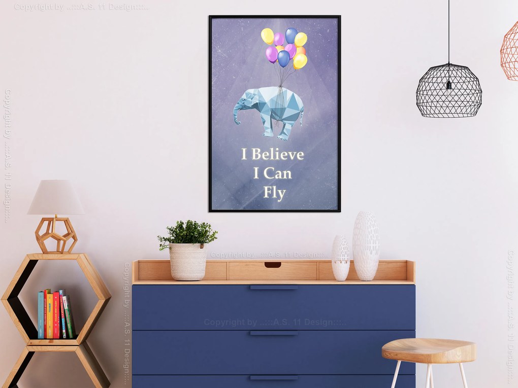 Artgeist Plagát - Flying Elephant [Poster] Veľkosť: 20x30, Verzia: Čierny rám