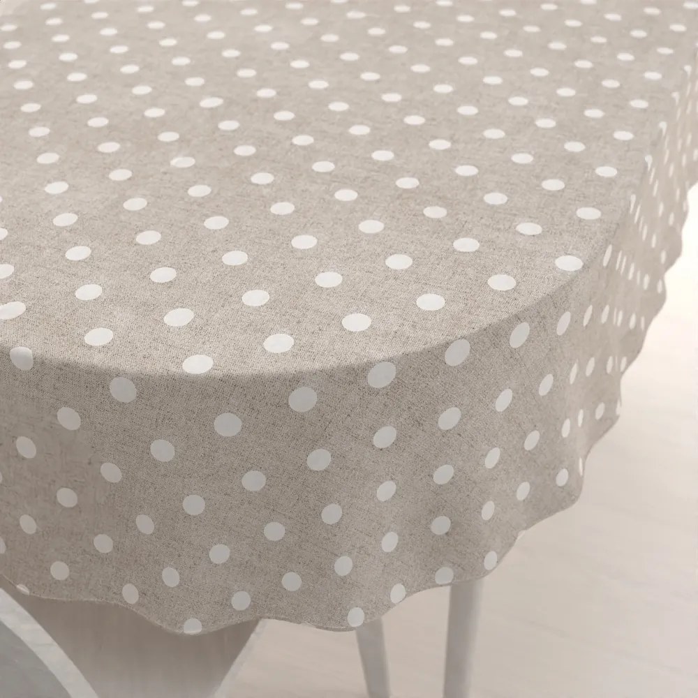 Biante Dekoračný oválny obrus Porto PRT-019 Biele bodky na béžovom režnom 120x160 cm