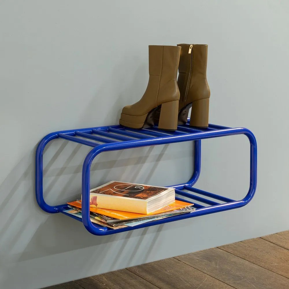 Modrá kovová závesná skrinka na topánky 72x28x35 cm Retro – Spinder Design