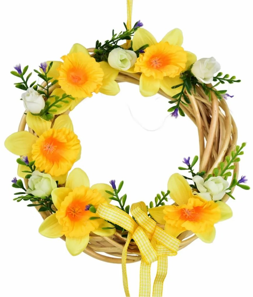 Jarný prútený veniec žltý narcis, 20 cm
