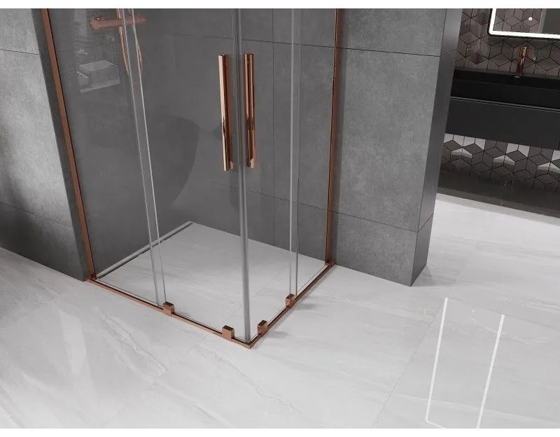 Mexen Velar L Duo, sprchový kút s posuvnými dverami 100 x 90 cm, 8mm číre sklo, ružové zlato, 871-100-090-02-03-60
