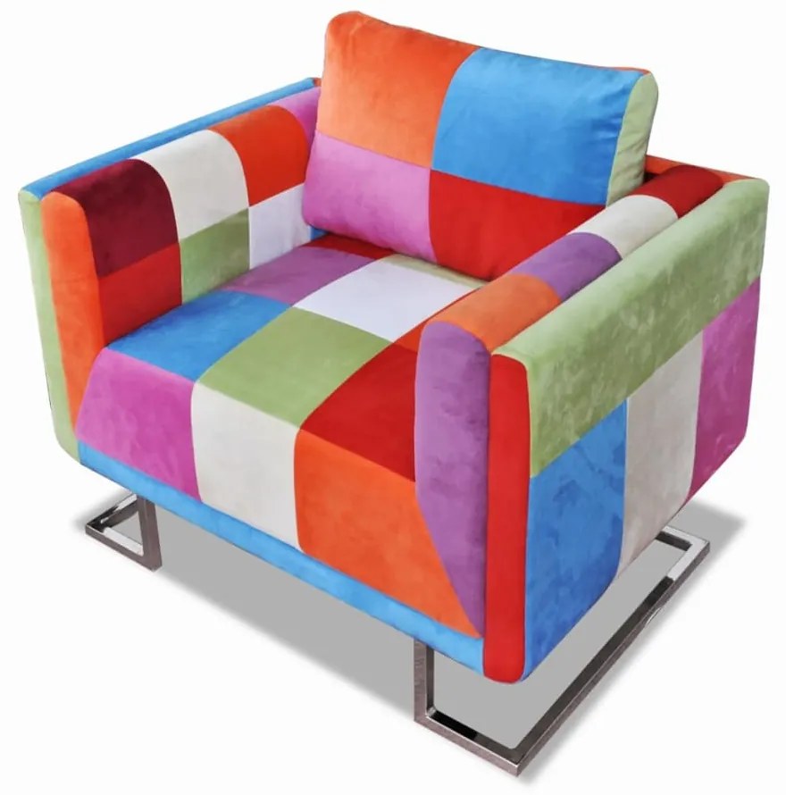 vidaXL Látkové kreslo s patchwork dizajnom a chrómovanými nohami