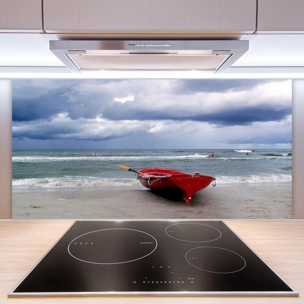 Sklenený obklad Do kuchyne Loďka pláž more krajina 125x50 cm