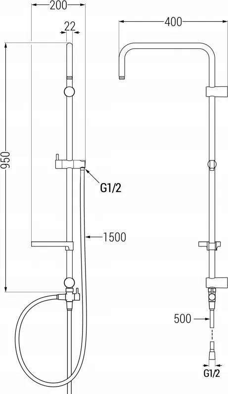 Mexen T, sprchový stĺp, sprchová hadica 150cm, polička, prepínač sprchy, chrómová, 7939399-00