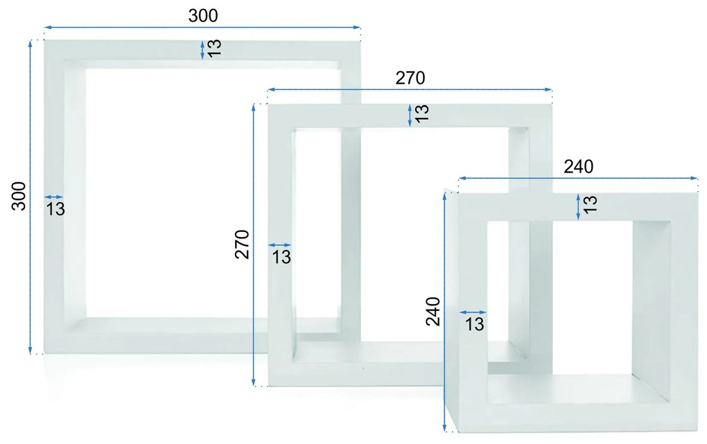 Tutumi, sada 3 nástenných políc FFT300/270/240, biela, HOM-06600